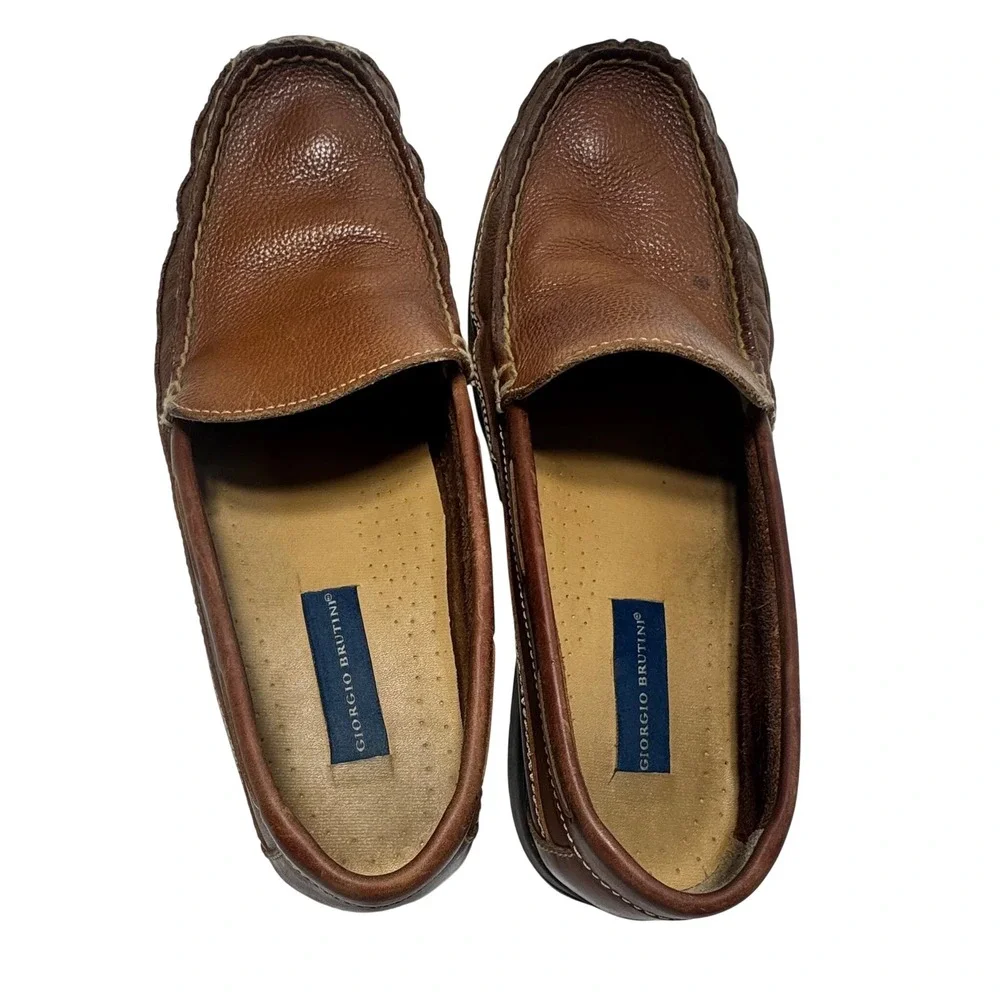 Giorgio Brutini Loafers Mens 13 M Brown Park Ave Pebbled Leather Slip On 9680
